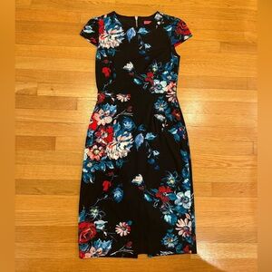 Betsey Johnson Black Dress with Blue and Red Floral Design, Size 4